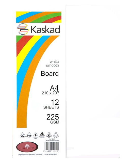 Kaskad A4 225gsm Board 12sheets White Smooth