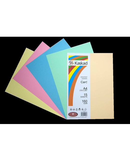 Kaskad A4 160gsm Card 15pk Asst Pastels