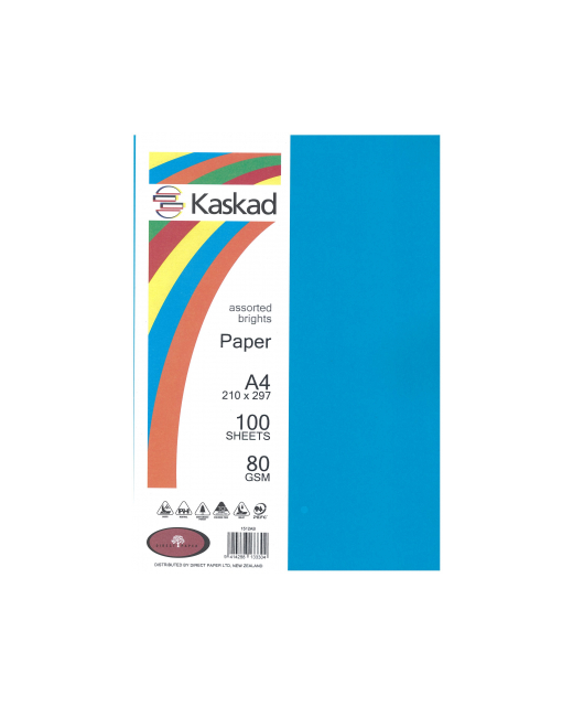 KASKAD A4 80GSM PAPER 100PK ASSORTED BRIGHTS