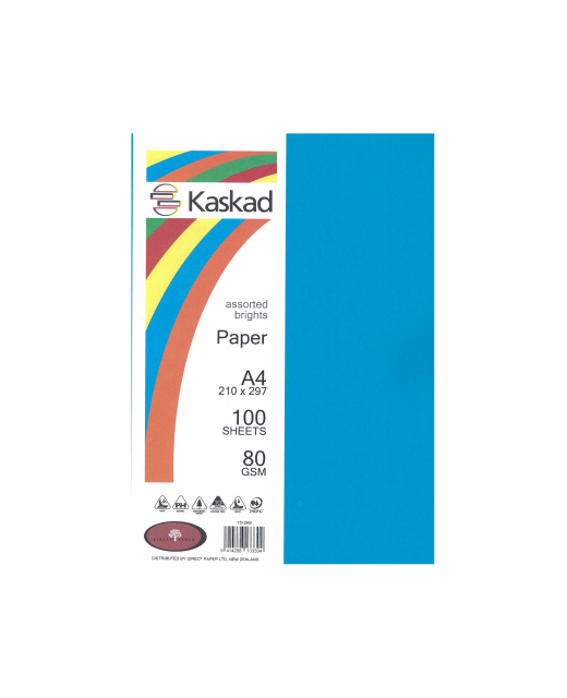 KASKAD A4 80GSM PAPER 100PK ASSORTED BRIGHTS