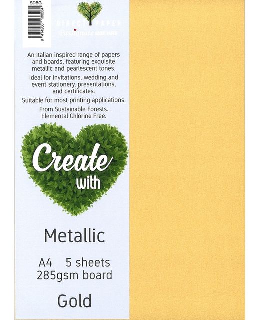 BOARD METALLIC A4 285GSM GOLD 5PK