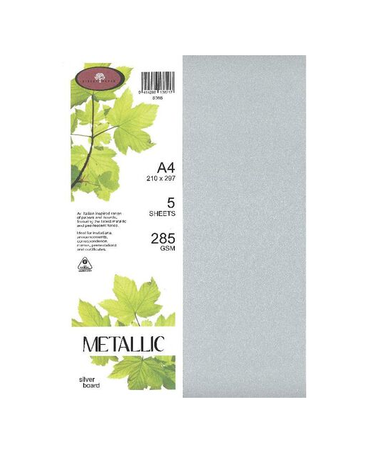 BOARD METALLIC A4 285GSM SILVER 5PK