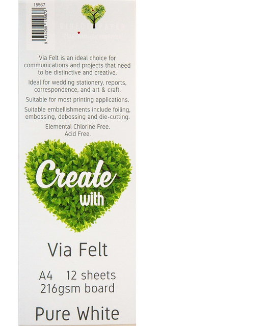 VIA FELT  A4 BOARD 216GSM 12SHEETS PURE WHITE