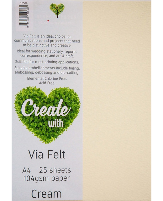 VIA FELT A4 104GSM  PAPER 25 SHEETS CREAM