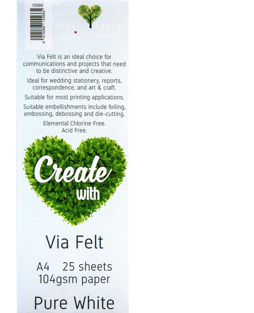 VIA FELT A4 104GSM PAPER 25 SHEETS PURE WHITE