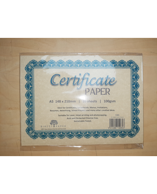 CERTIFICATE PAPER A5 BLUE/ORION CRM 20PK