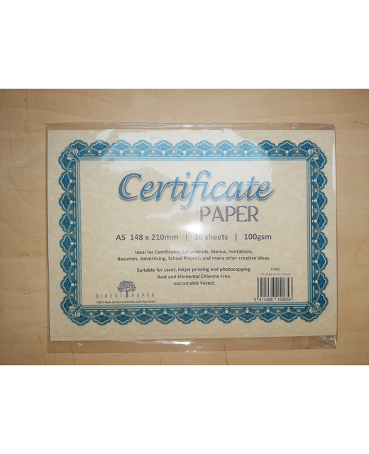 CERTIFICATE PAPER A5 BLUE/ORION CRM 20PK