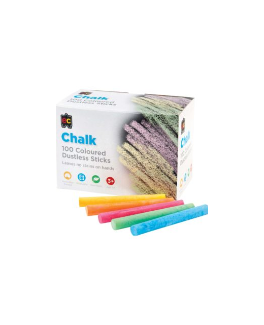 EC COLOURED CHALK DUSTLESS STICKS 100