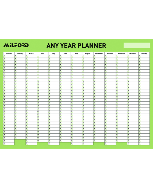 Milford Any Year Planner Laminated & Framed 695x995  Undated