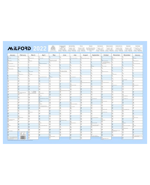 Laminated Wall Planner 2022 Milford 695 x 495 With Marker Pen & Adhesive Pads