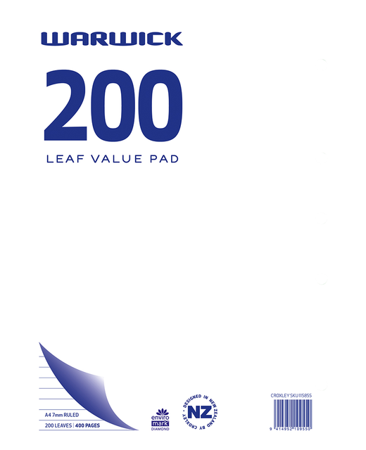 PAD LINED WARWICK VALUE 7MM 200 LEAF 