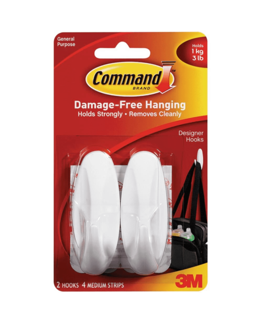 COMMAND HOOK17081 MEDIUM WHITE DESIGNER PACK OF 2