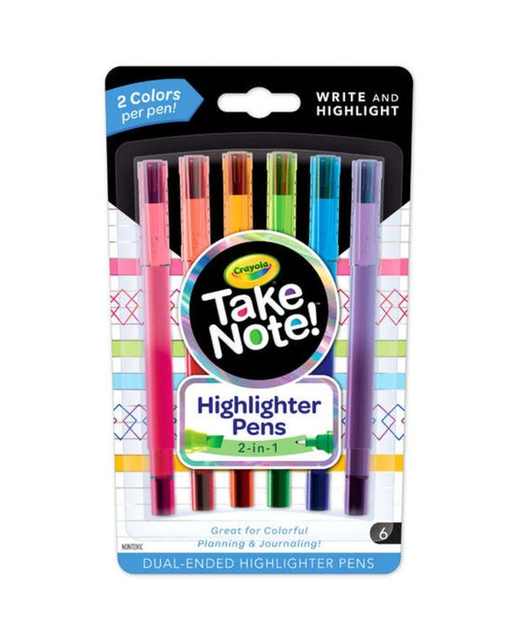 CRAYOLA 2 COLOUR HIGHLIGHTER PENS WRITE & HIGHLIGHT 6 PACK