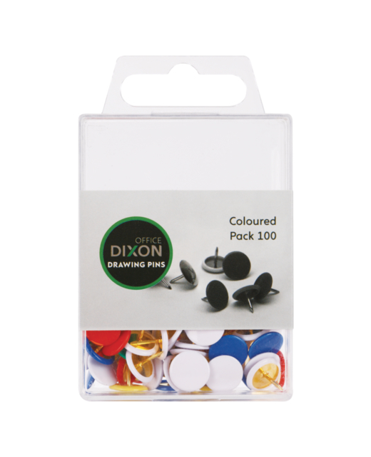 DIXON DRAWING PINS COLOURED PACK 100