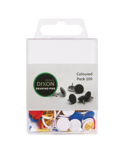 DIXON DRAWING PINS COLOURED PACK 100