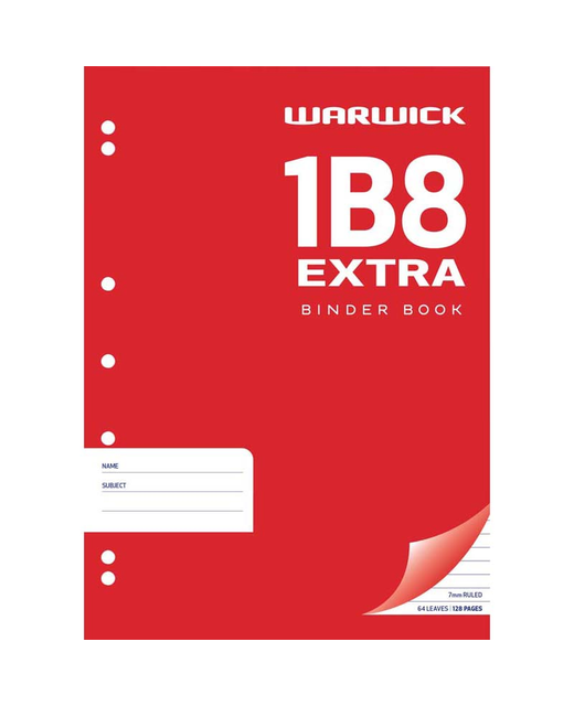 EXERCISE BOOK WARWICK 1B8-64 A4 7MM 64LF EXTRA BINDER