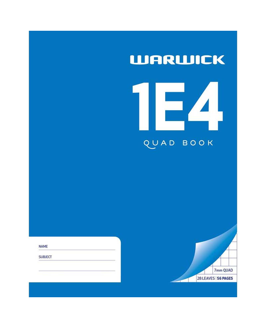 EXERCISE BOOK WARWICK 1E4 7MM QUAD 28LF