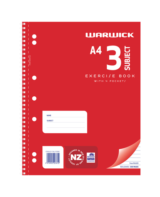 WARWICK EXERCISE BOOK SPIRAL A4 SB3 PG150 RULE 7MM