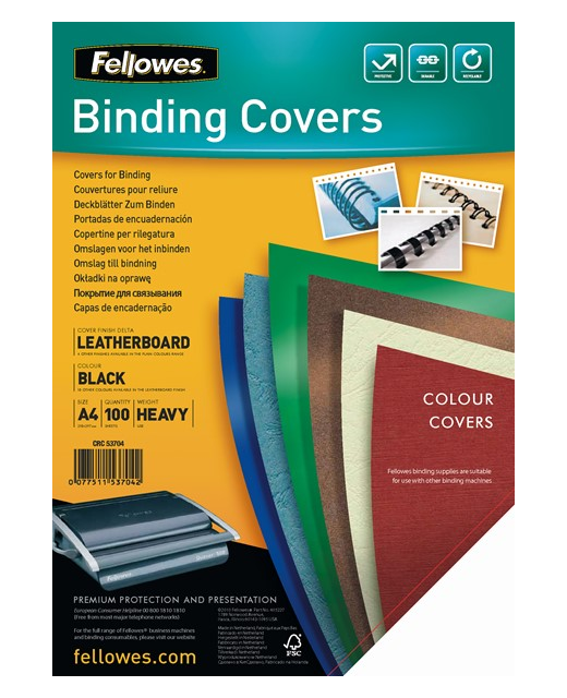 FELLOWES BINDING COVERS A4 250G BLACK PK 100