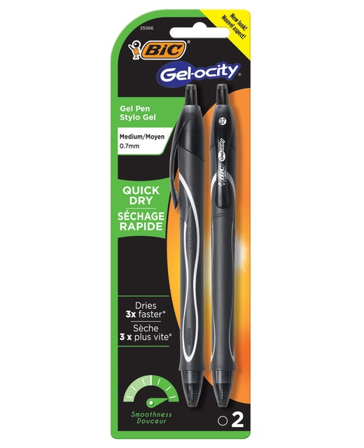 BIC Gel-ocity Gel Pens 0.7mm Black Pack of 2
