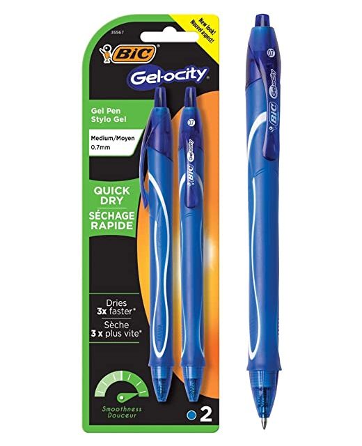 BIC Gel-ocity Gel Pens 0.7mm Blue Pack of 2