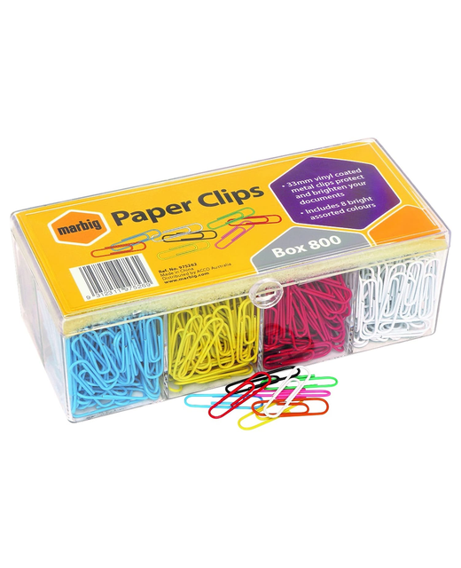 PAPER CLIPS MARBIG ASSORTED COLOURS BOX OF 800