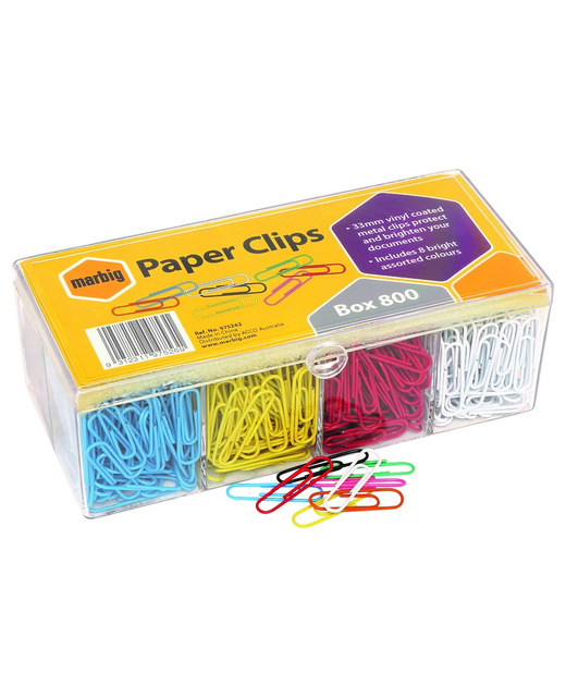 PAPER CLIPS MARBIG ASSORTED COLOURS BOX OF 800